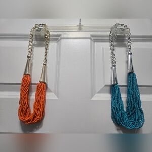 FAUX TURQUOISE & CORAL BEADED STRAND NECKLACE